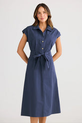 Classic Collared Shirt Dress - Navy